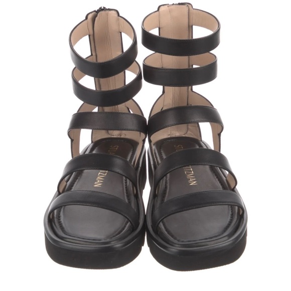 $550 Stuart Weitzman Gala Lift Leather Sandal GLADIATOR BLACK PLATFORM 6 (PA4) - Picture 1 of 4